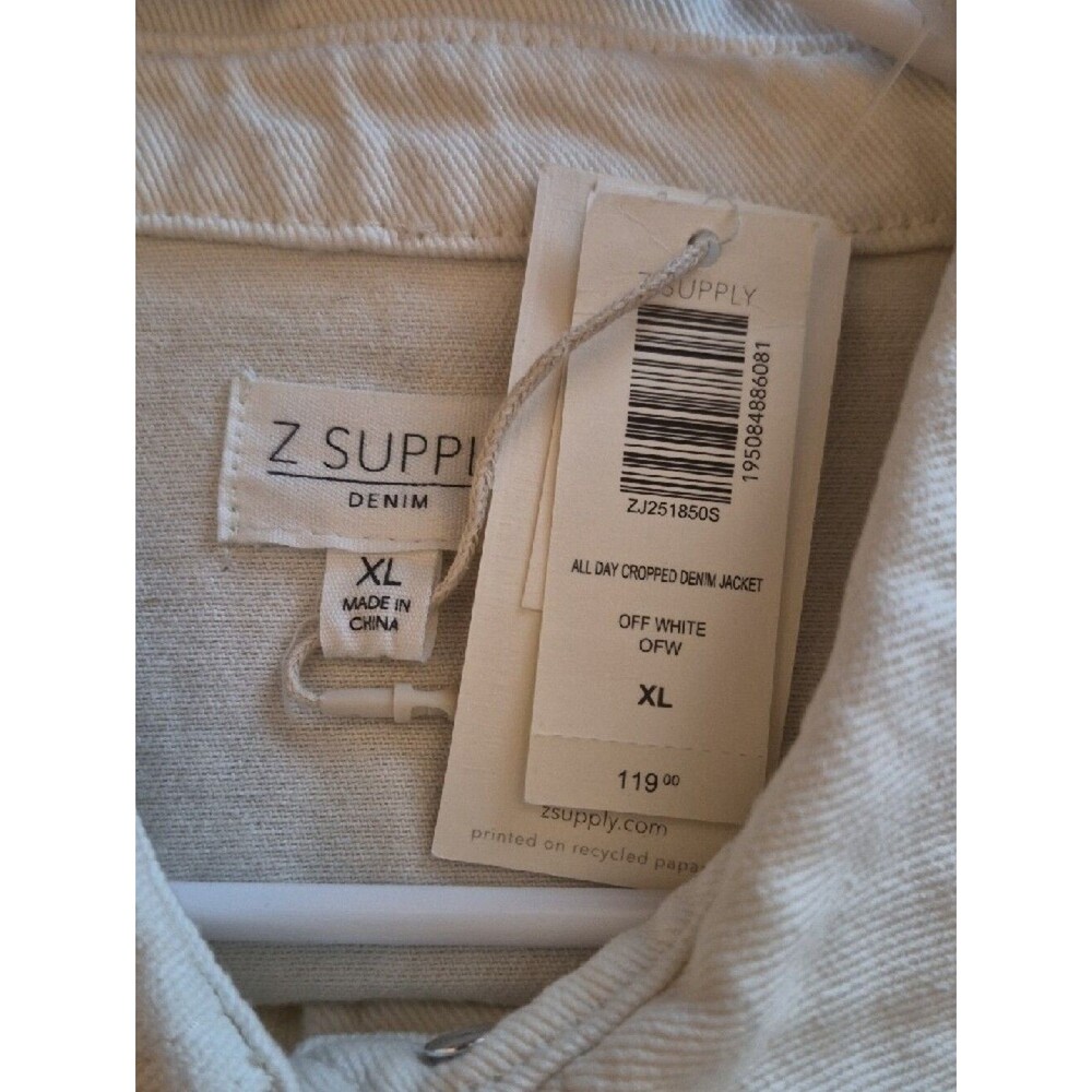 Z Supply Women's Cropped Cream Denim Jacket Sz XL - NWT - Picture 6 of 8